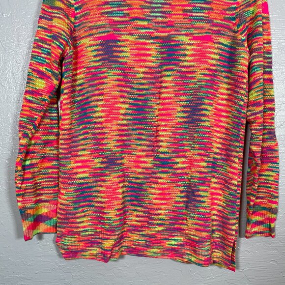 LOGO by Lori Goldstein Women XXS Bright Neon Space Dye Button Front Cardigan - Picture 6 of 8